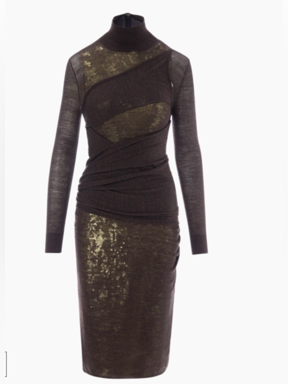Victoria Beckham AW22 Runway Brown Golden hue Sequin Draped Midi Dress US 8 NWT - Picture 2 of 8